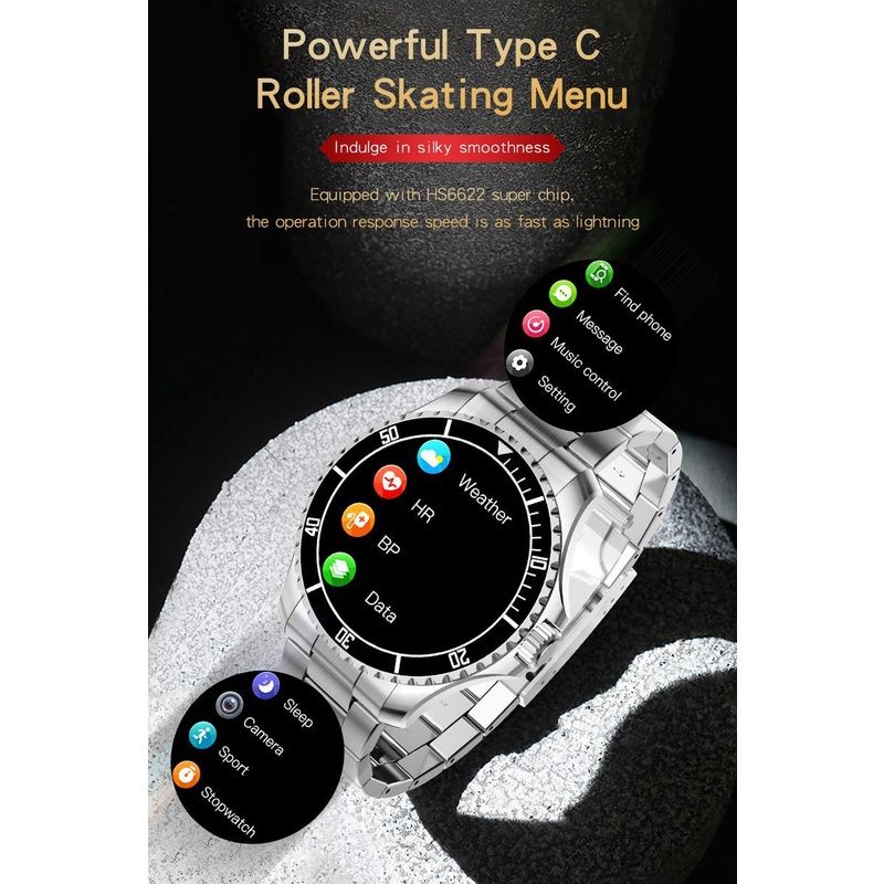 R1 Bluetooth Smart Watch Amoled Touch Screen Stainless Steel Waterproof Bluetooth Sport Bracelet R1 Heart Rate Blood Pressure Monitoring Fitness Tracker Watch Sports Smartwatch Men Smart watch For Men