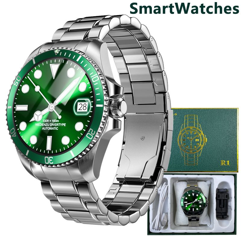 R1 Stainless Steel Bluetooth Smart Watch Amoled Touch Screen NFC Smart Island Waterproof Bluetooth Sport Bracelet Heart Rate Monitor Fitness Tracker Men's Watch Sports Smartwatch Smart watch For Men