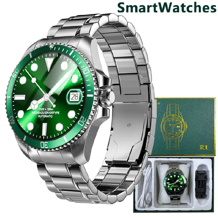R1 Stainless Steel Bluetooth Smart Watch Amoled Touch Screen NFC Smart Island Waterproof Bluetooth Sport Bracelet Heart Rate Monitor Fitness Tracker Men's Watch Sports Smartwatch Smart watch For Men
