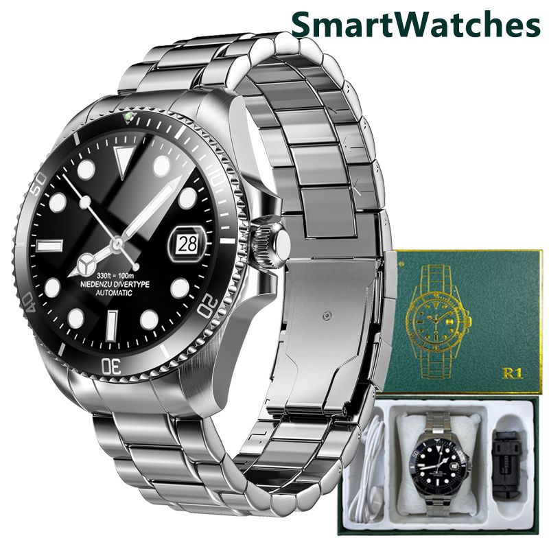 R1 Stainless Steel Bluetooth Smart Watch Amoled Touch Screen NFC Smart Island Waterproof Bluetooth Sport Bracelet Heart Rate Monitor Fitness Tracker Men's Watch Sports Smartwatch Smart watch For Men