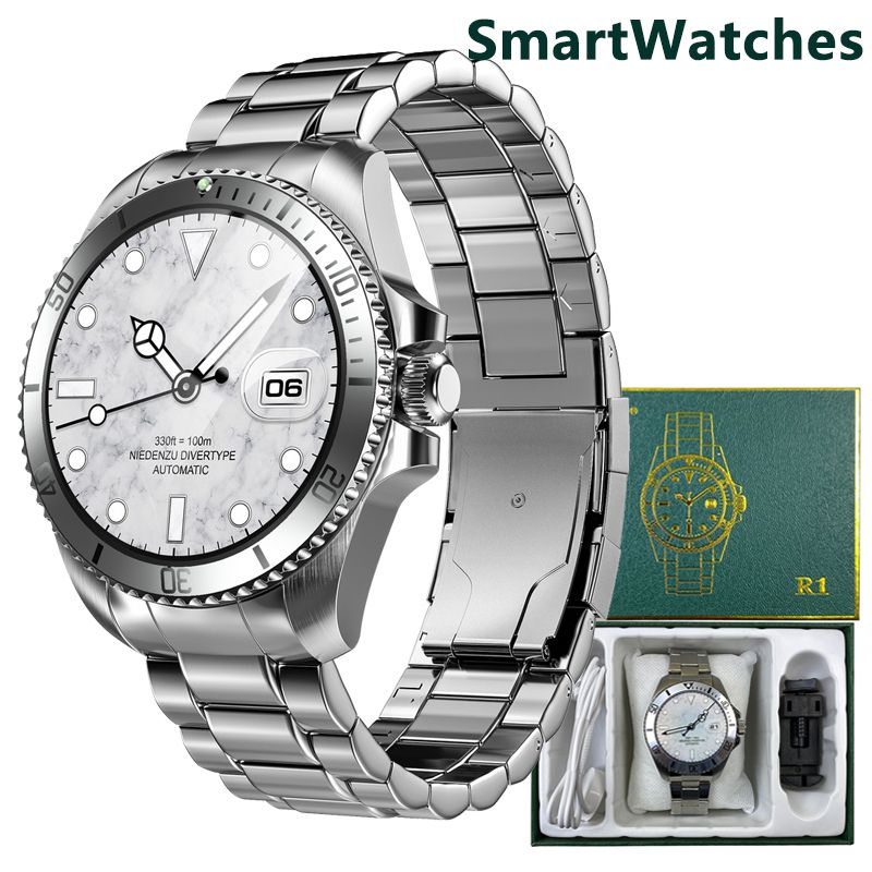 R1 Stainless Steel Bluetooth Smart Watch Amoled Touch Screen NFC Smart Island Waterproof Bluetooth Sport Bracelet Heart Rate Monitor Fitness Tracker Men's Watch Sports Smartwatch Smart watch For Men