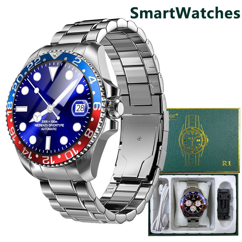 R1 Stainless Steel Bluetooth Smart Watch Amoled Touch Screen NFC Smart Island Waterproof Bluetooth Sport Bracelet Heart Rate Monitor Fitness Tracker Men's Watch Sports Smartwatch Smart watch For Men