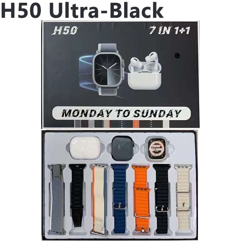 H50 Ultra Smart Watch with 7 Straps + bluetooth earphone + case Touch Screen Sport Fitness Men Smart watch Set Gift Set For Men women Birthday gift waterproof christmas gift watch gift set for man