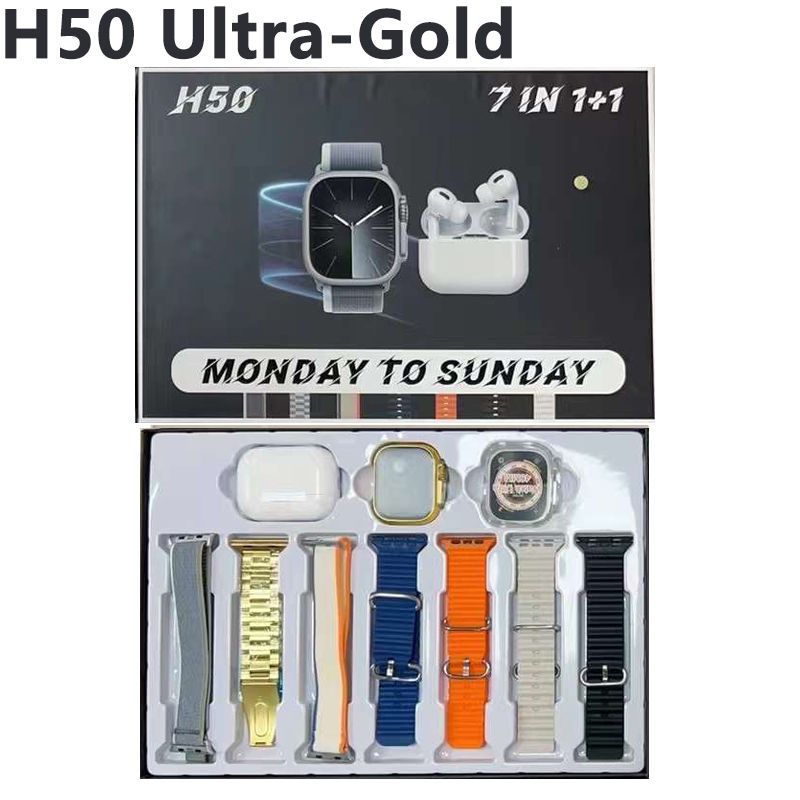 H50 Ultra Smart Watch with 7 Straps + bluetooth earphone + case Touch Screen Sport Fitness Men Smart watch Set Gift Set For Men women Birthday gift waterproof christmas gift watch gift set for man