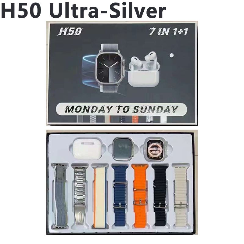 H50 Ultra Smart Watch with 7 Straps + bluetooth earphone + case Touch Screen Sport Fitness Men Smart watch Set Gift Set For Men women Birthday gift waterproof christmas gift watch gift set for man