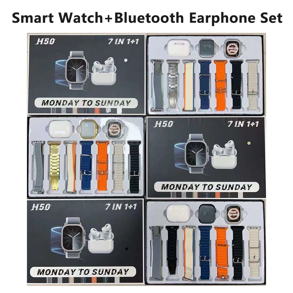 H50 Ultra Smart Watch with 7 Straps + bluetooth earphone + case Touch Screen Sport Fitness Men Smart watch Set Gift Set For Men women Birthday gift waterproof christmas gift watch gift set for man