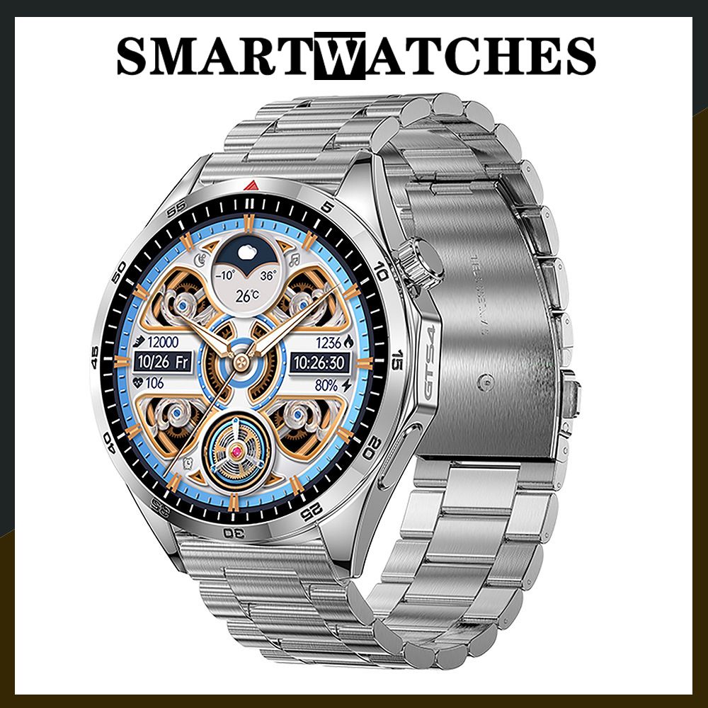 Men Fitness Sports Smart watch man Smartwatches Bluetooth Call Smart Watch 1.5'' Touch Control Heart Rate Sleep Monitor GT4 LT09 Message Reminder Waterproof Silver Smart watch For Man Round HD Screen