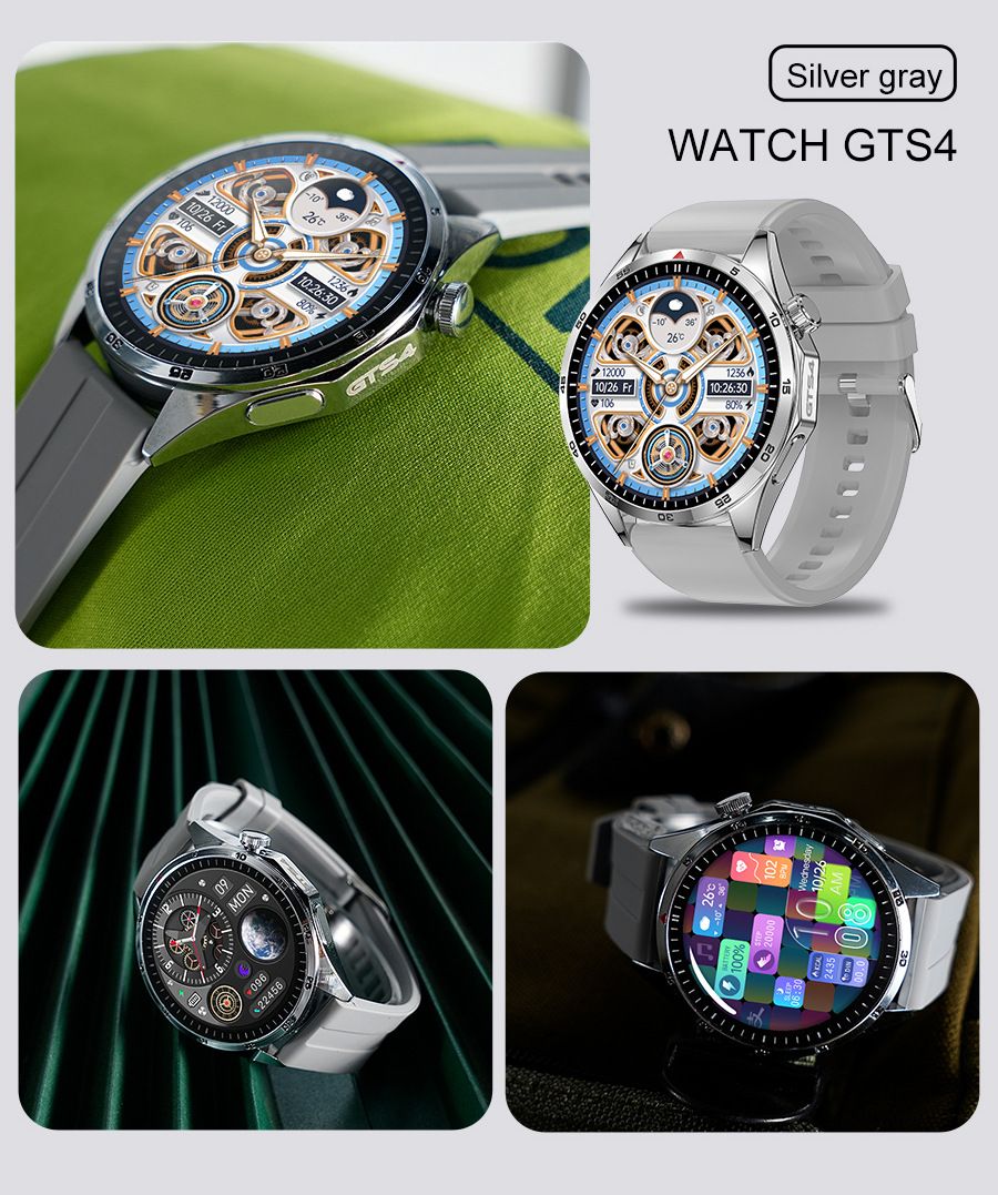 Men Fitness Sports Smart watch man Smartwatches Bluetooth Call Smart Watch 1.5'' Touch Control Heart Rate Sleep Monitor GT4 LT09 Message Reminder Waterproof Silver Smart watch For Man Round HD Screen