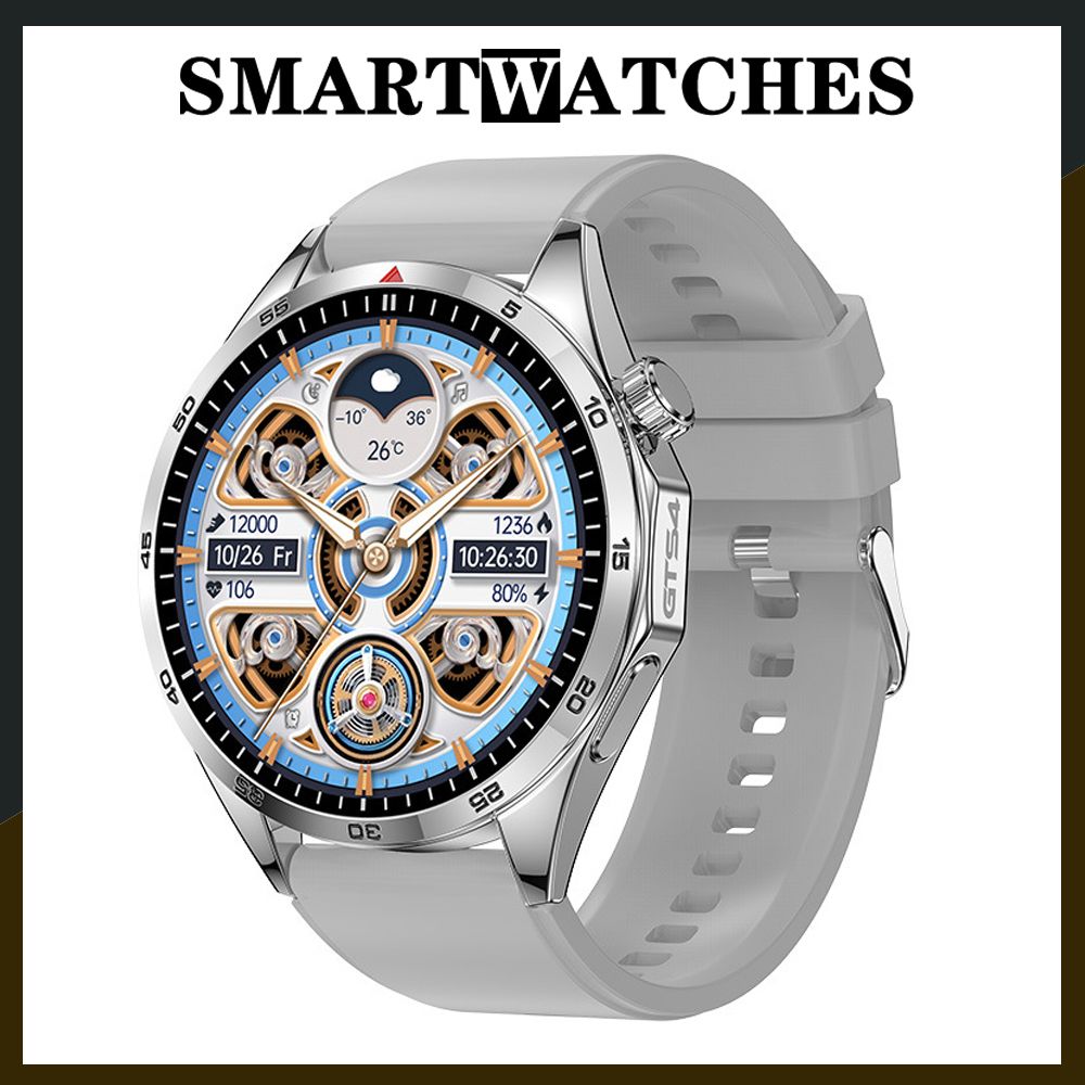 Men Fitness Sports Smart watch man Smartwatches Bluetooth Call Smart Watch 1.5'' Touch Control Heart Rate Sleep Monitor GT4 LT09 Message Reminder Waterproof Silver Smart watch For Man Round HD Screen