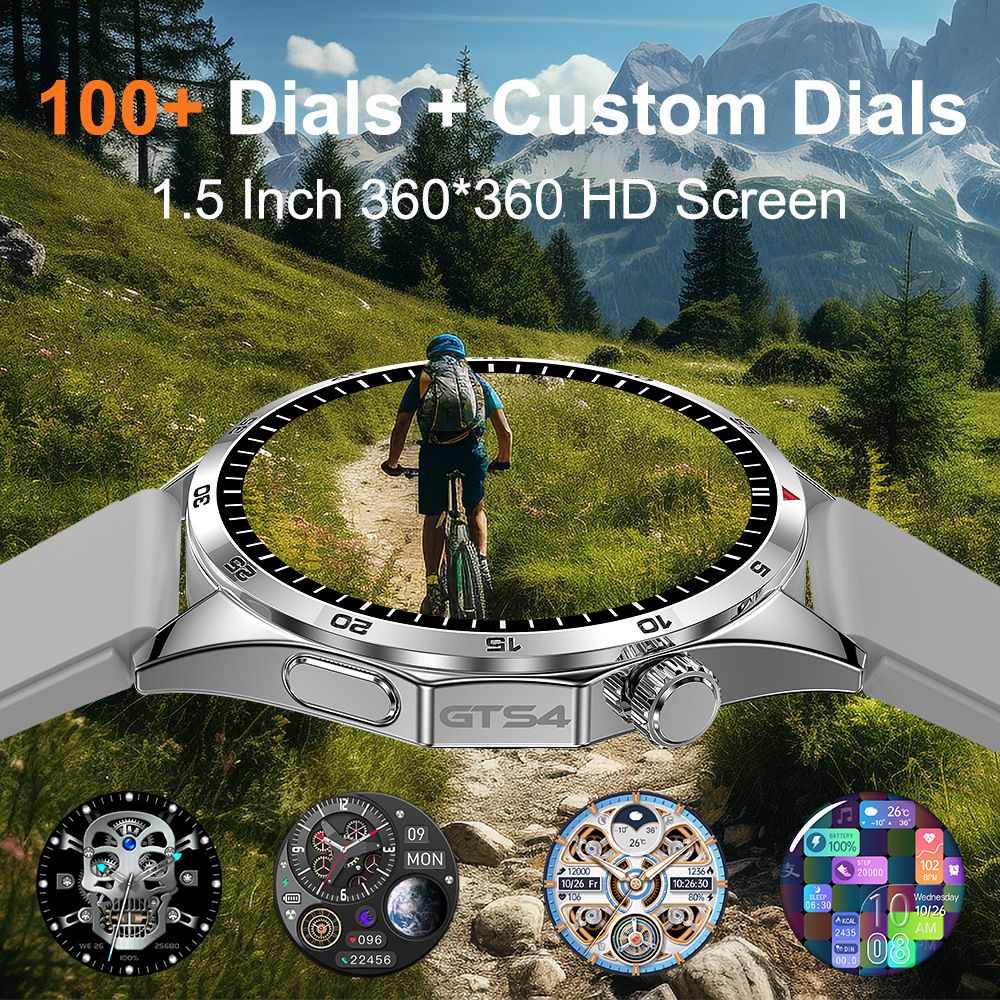 Men Fitness Sports Smart watch man Smartwatches Bluetooth Call Smart Watch 1.5'' Touch Control Heart Rate Sleep Monitor GT4 LT09 Message Reminder Waterproof Silver Smart watch For Man Round HD Screen