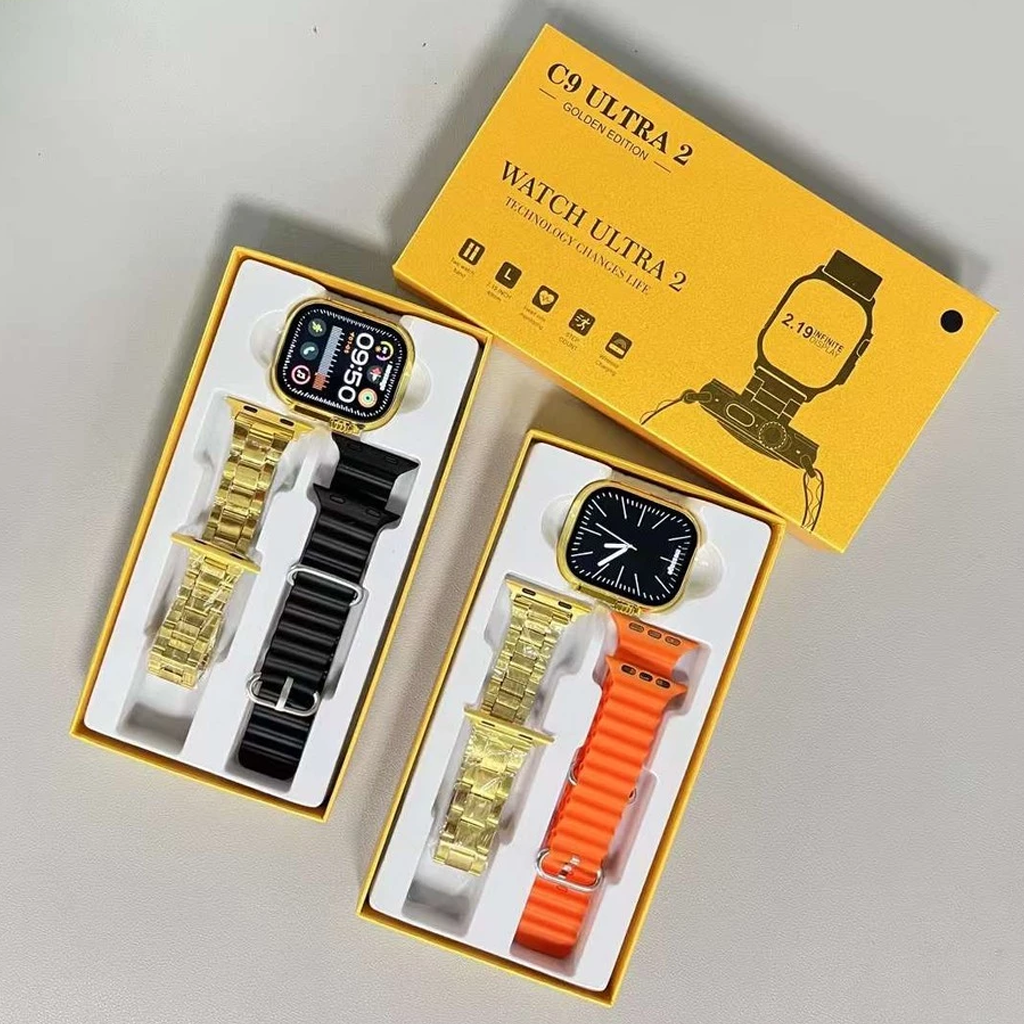 C9 Ultra 2 Gold Smart Watch NFC Wireless Bluetooth Call Series S9 IP67 Waterproof Sports Smartwatches Touch Control Finger sensor Stainless Steel Strap Men Women Gold Watch Couple Watch Wrist Wathes
