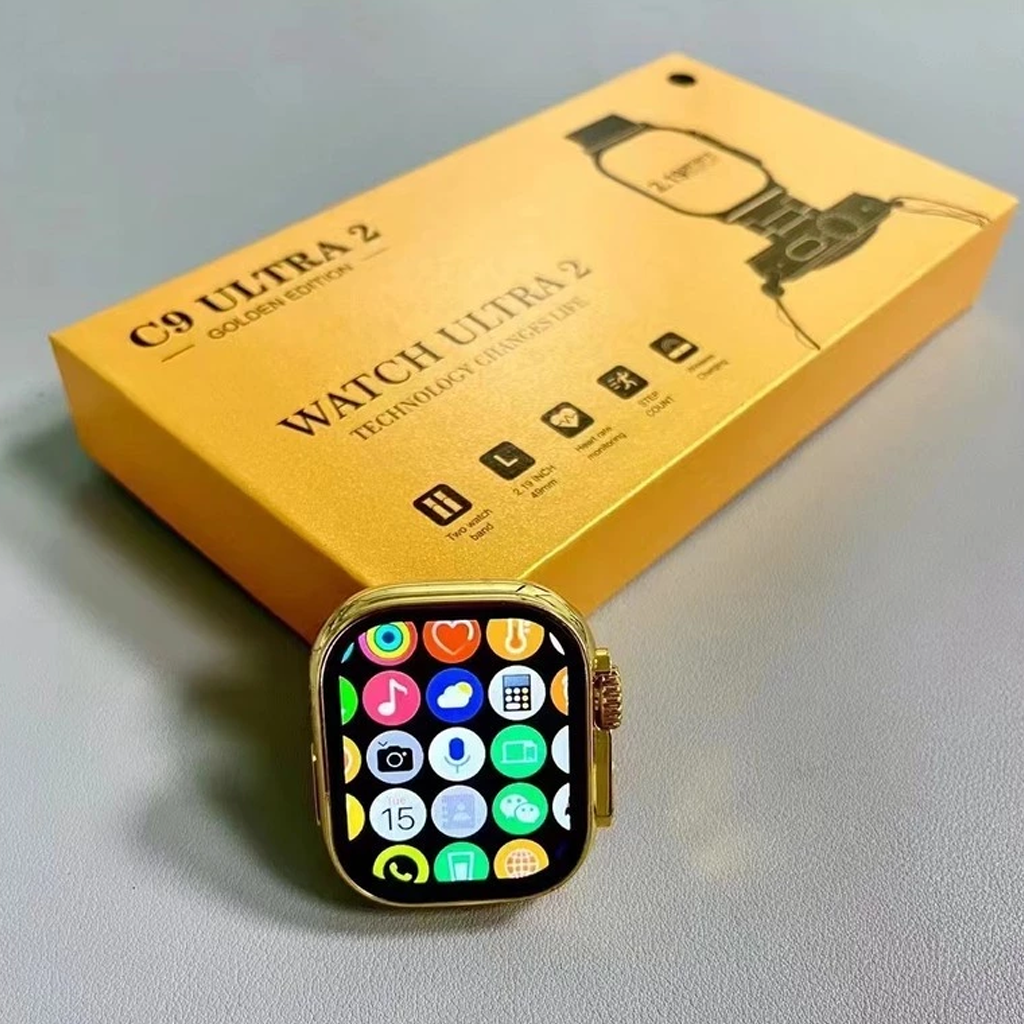C9 Ultra 2 Gold Smart Watch NFC Wireless Bluetooth Call Series S9 IP67 Waterproof Sports Smartwatches Touch Control Finger sensor Stainless Steel Strap Men Women Gold Watch Couple Watch Wrist Wathes