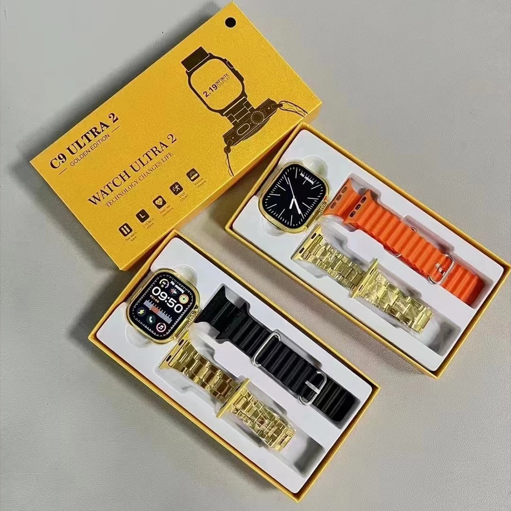 C9 Ultra 2 Gold Smart Watch NFC Wireless Bluetooth Call Series S9 IP67 Waterproof Sports Smartwatches Touch Control Finger sensor Stainless Steel Strap Men Women Gold Watch Couple Watch Wrist Wathes