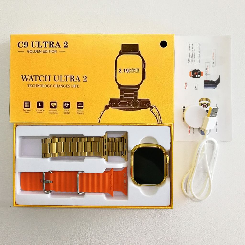 C9 Ultra 2 Gold Smart Watch NFC Wireless Bluetooth Call Series S9 IP67 Waterproof Sports Smartwatches Touch Control Finger sensor Stainless Steel Strap Men Women Gold Watch Couple Watch Wrist Wathes