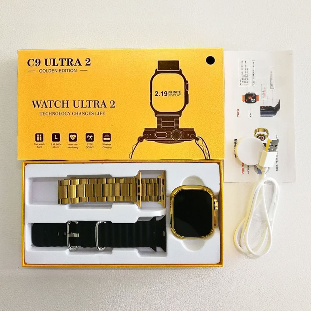 C9 Ultra 2 Gold Smart Watch NFC Wireless Bluetooth Call Series S9 IP67 Waterproof Sports Smartwatches Touch Control Finger sensor Stainless Steel Strap Men Women Gold Watch Couple Watch Wrist Wathes