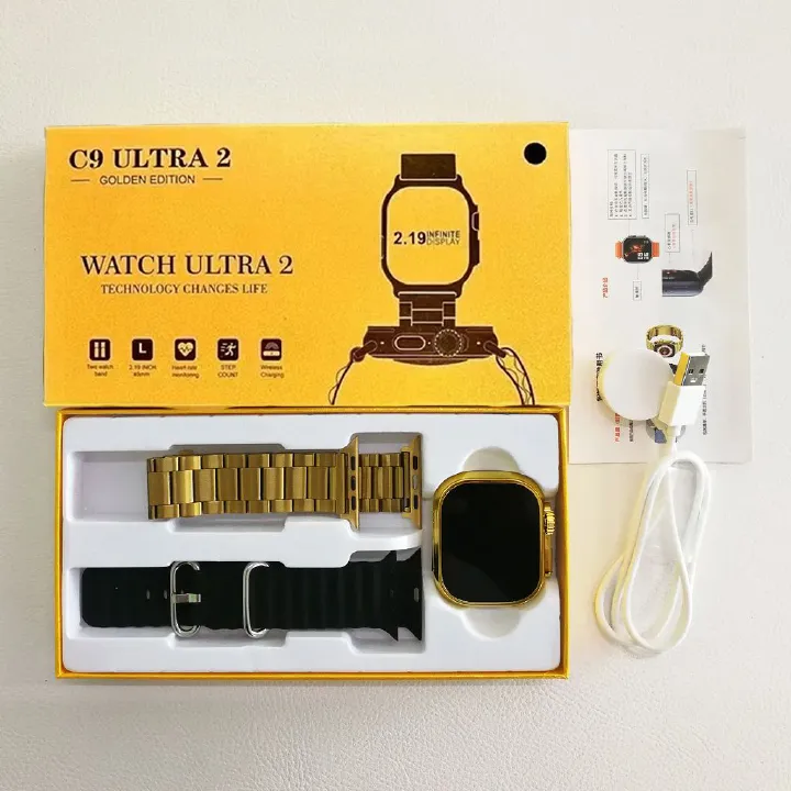 C9 Ultra 2 Gold Smart Watch NFC Wireless Bluetooth Call Series S9 IP67 Waterproof Sports Smartwatches Touch Control Finger sensor Stainless Steel Strap Men Women Gold Watch Couple Watch Wrist Wathes
