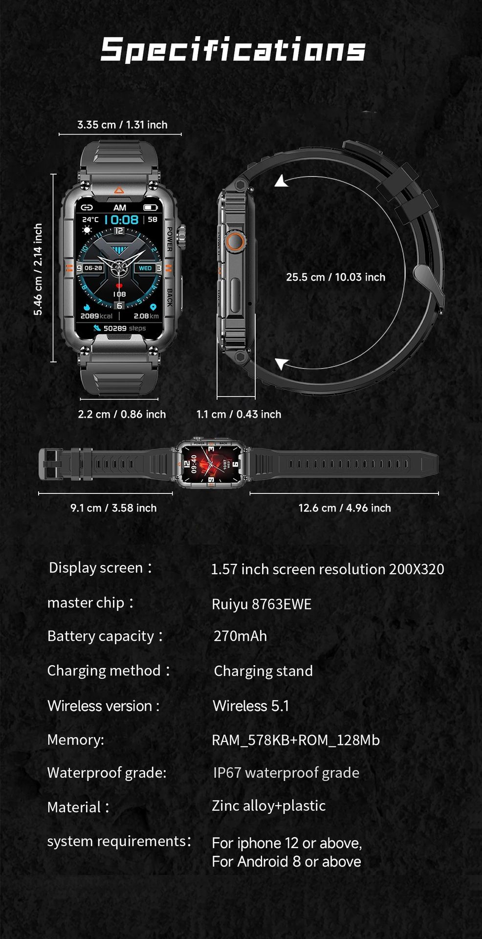 New KR88 smart watch Bluetooth call heart rate blood pressure blood oxygen monitoring outdoor sports waterproof cold-proof anti-fall watch Men's Watches Women's Watch Sports Fitness smart bracelet