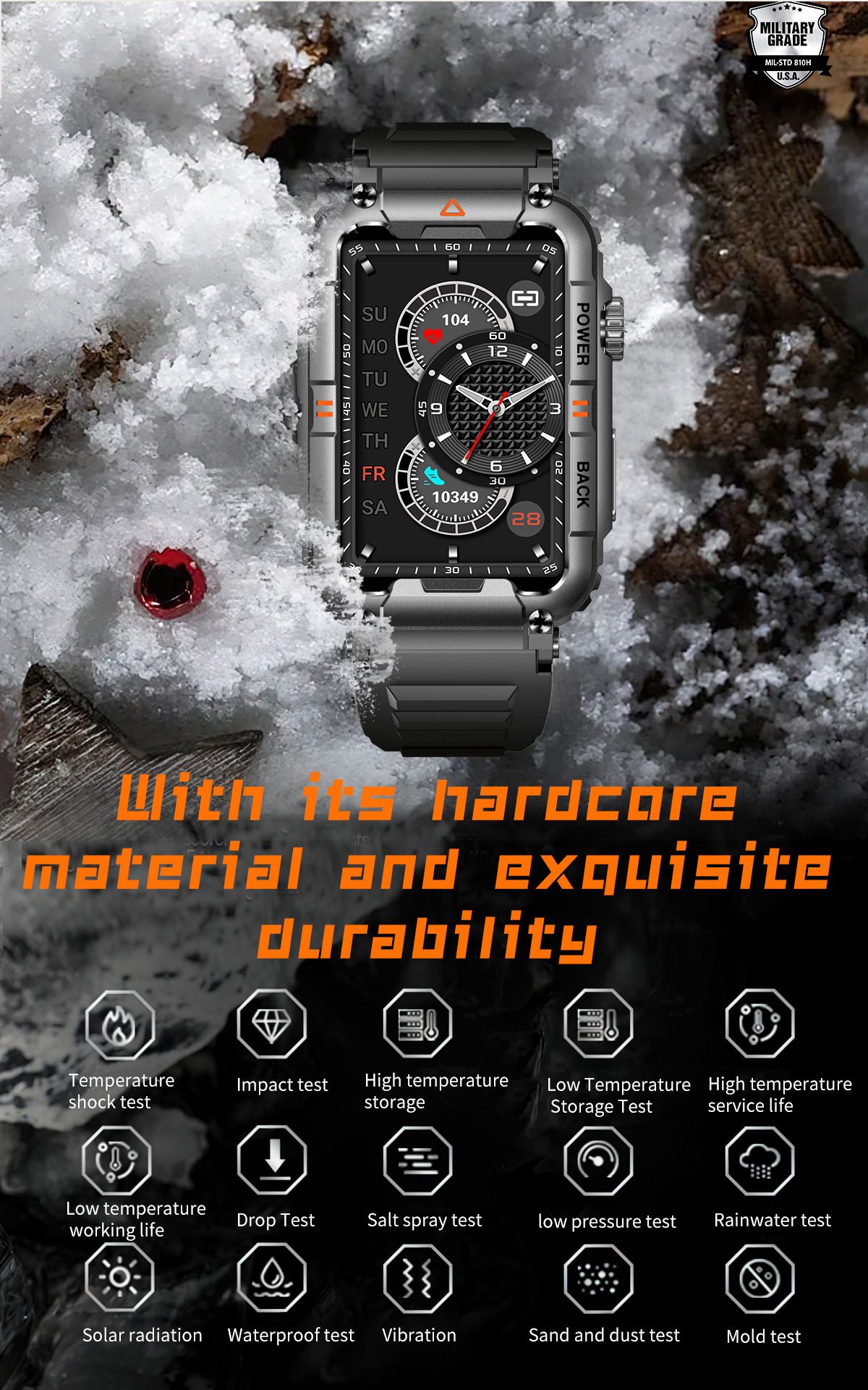 New KR88 smart watch Bluetooth call heart rate blood pressure blood oxygen monitoring outdoor sports waterproof cold-proof anti-fall watch Men's Watches Women's Watch Sports Fitness smart bracelet
