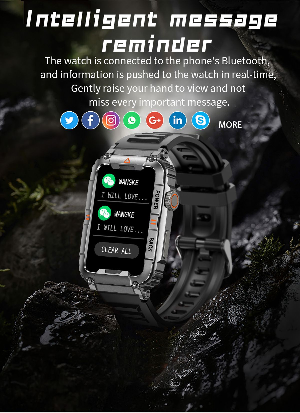 New KR88 smart watch Bluetooth call heart rate blood pressure blood oxygen monitoring outdoor sports waterproof cold-proof anti-fall watch Men's Watches Women's Watch Sports Fitness smart bracelet