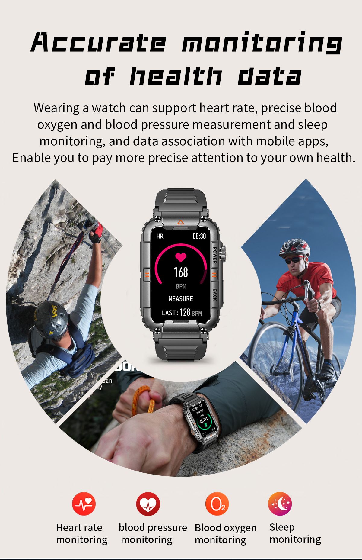 New KR88 smart watch Bluetooth call heart rate blood pressure blood oxygen monitoring outdoor sports waterproof cold-proof anti-fall watch Men's Watches Women's Watch Sports Fitness smart bracelet