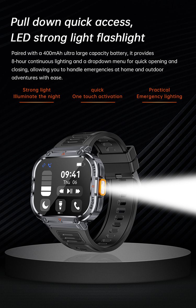 Men sport smart watch 2.0'' HD 400mAh long battery life Touch Control Bluetooth Smart watch Outdoor Waterproof Fitness Men Smartwatches With flashlight heart rate Monitor NX23 Smart watch For Men