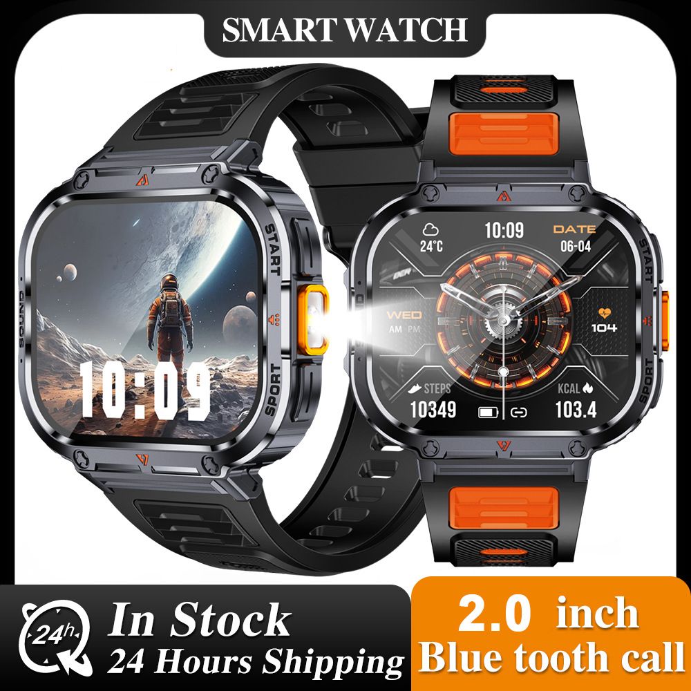 Men sport smart watch 2.0'' HD 400mAh long battery life Touch Control Bluetooth Smart watch Outdoor Waterproof Fitness Men Smartwatches With flashlight heart rate Monitor NX23 Smart watch For Men