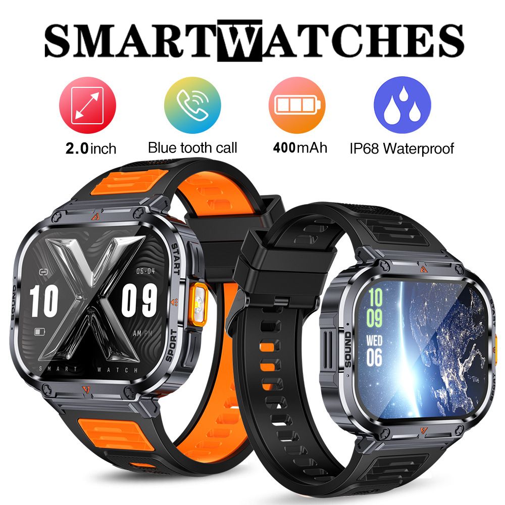 Men sport smart watch 2.0'' HD 400mAh long battery life Touch Control Bluetooth Smart watch Outdoor Waterproof Fitness Men Smartwatches With flashlight heart rate Monitor NX23 Smart watch For Men