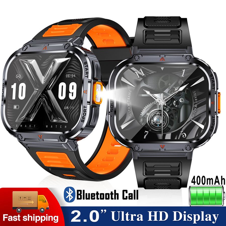 Men sport smart watch 2.0'' HD 400mAh long battery life Touch Control Bluetooth Smart watch Outdoor Waterproof Fitness Men Smartwatches With flashlight heart rate Monitor NX23 Smart watch For Men