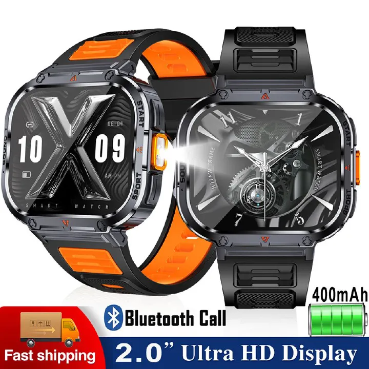 2024 New sport smart watch 2.0inch HD Outdoor Waterproof Fitness Touch Control Bluetooth Smartwatches With flashlight Men smart watch heart rate blood pressure Monitoring NX23 Smart watch For Men