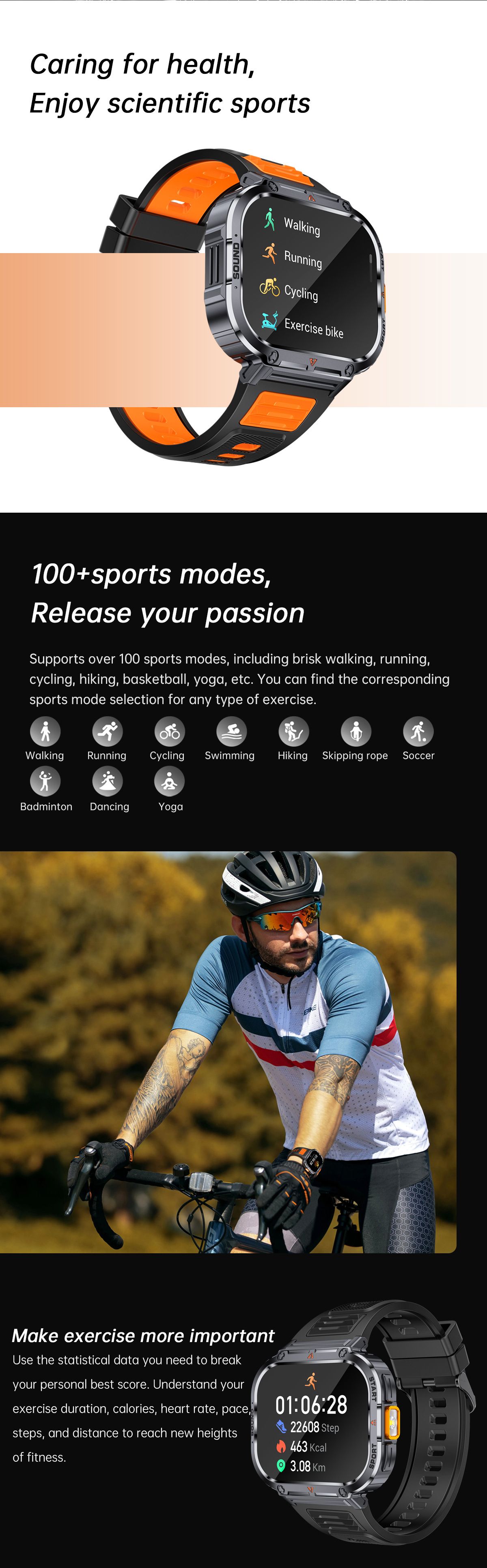 Men sport smart watch 2.0'' HD 400mAh long battery life Touch Control Bluetooth Smart watch Outdoor Waterproof Fitness Men Smartwatches With flashlight heart rate Monitor NX23 Smart watch For Men