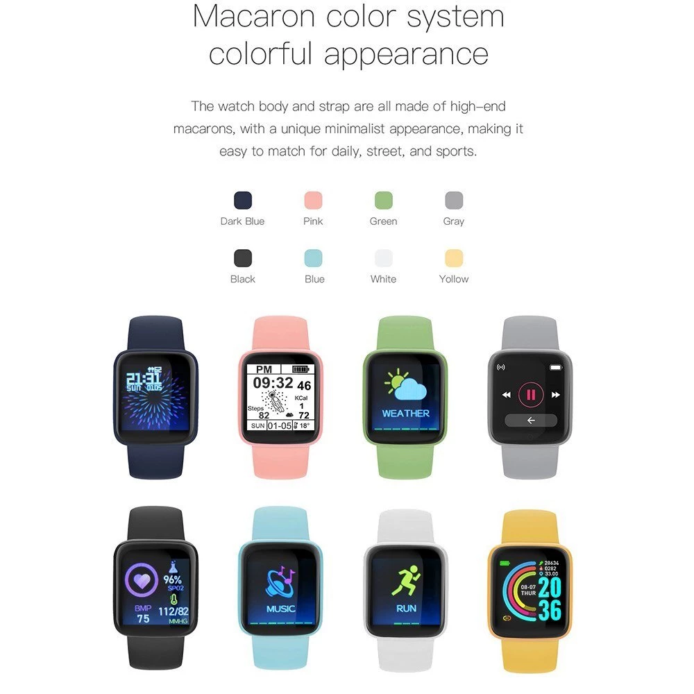 New Macaron Color Smart Watch Bluetooth Call Sport Fitness Tracker Heart rate Monitor Waterproof Smartwatch Men Smart watch Women Smart watch Wrist Band Boys Girls Smart Bracelet Smart watch For Kids