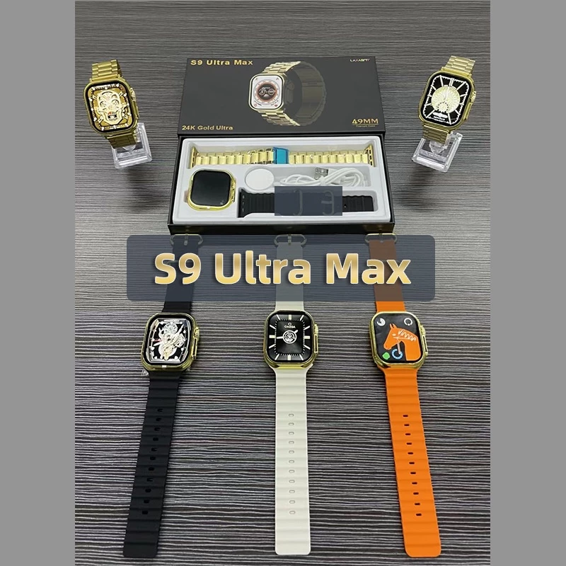 S9 Ultra Max Bluetooth Smart watch Full-screen Touch IP67 Waterproof Multifunction Heart Rate Blood Pressure Monitor Sleep Wireless Charge NFC Smartwatches Men's Smart watch with 2 straps Sport Watch