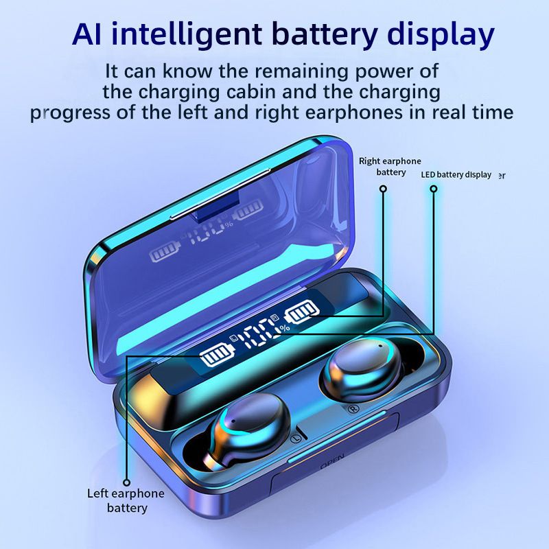 F9-5 Bluetooth headset digital display high power wireless earbuds HIFI binaural touch control mini headset waterproof Earpods in-ear noise reduction Bluetooth Headphone Gaming Earbuds For IOS Andriod