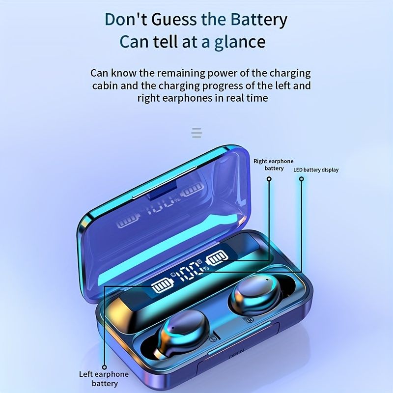 F9-5 Bluetooth headset digital display high power wireless earbuds HIFI binaural touch control mini headset waterproof Earpods in-ear noise reduction Bluetooth Headphone Gaming Earbuds For IOS Andriod