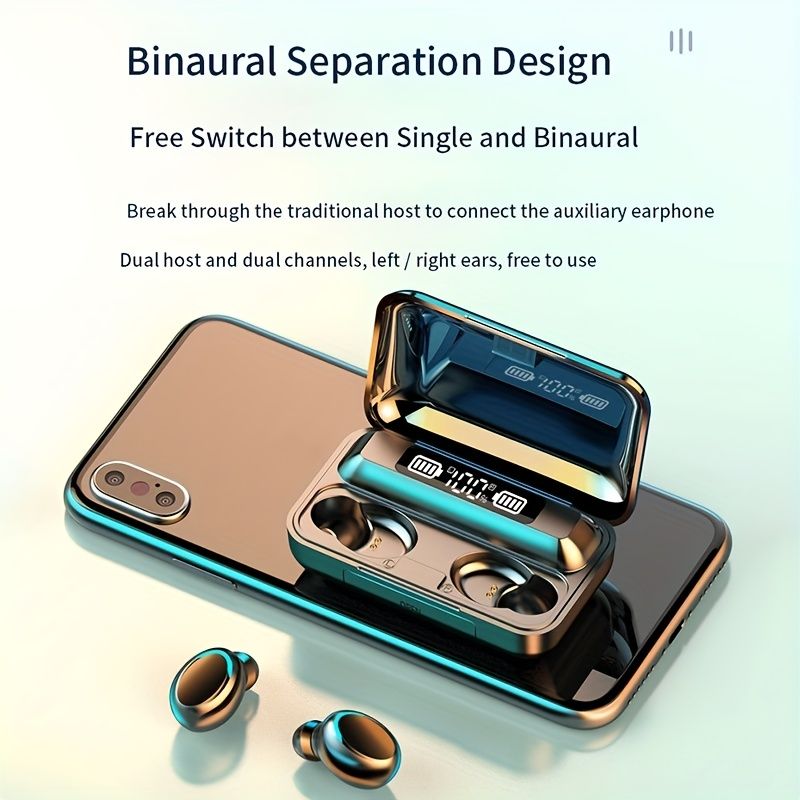 F9-5 Bluetooth headset digital display high power wireless earbuds HIFI binaural touch control mini headset waterproof Earpods in-ear noise reduction Bluetooth Headphone Gaming Earbuds For IOS Andriod