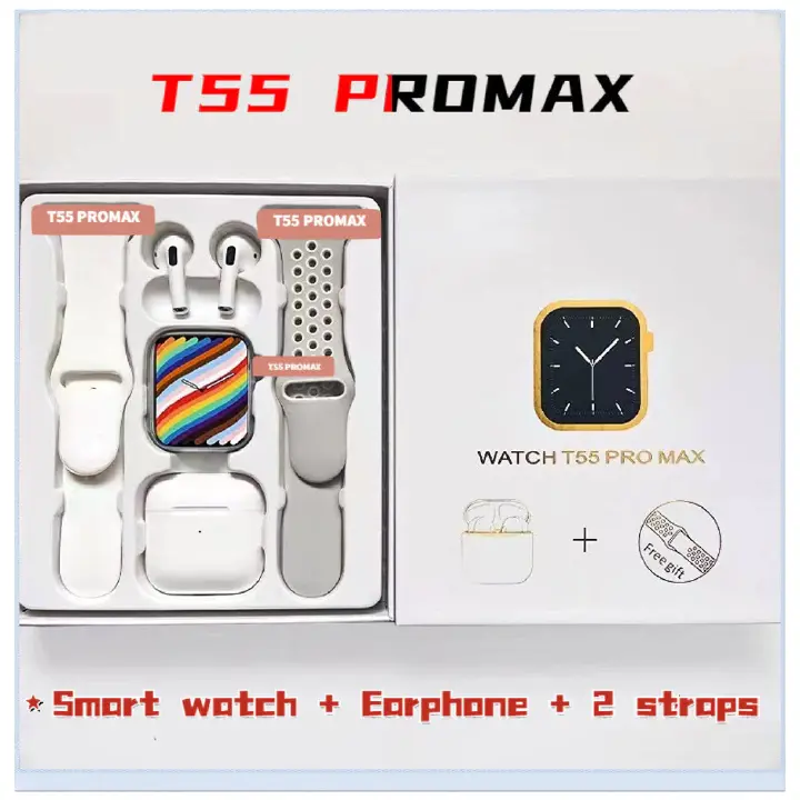 Men Women Smart Watches T55 Pro Max 2 in 1 Smart watch Bluetooth Earphone Set TWS Wireless Earphone Heart Rate Monitor Fitness Sports Smart Bracelet Men Smart watch Women Smart watch Earbuds Gift Set
