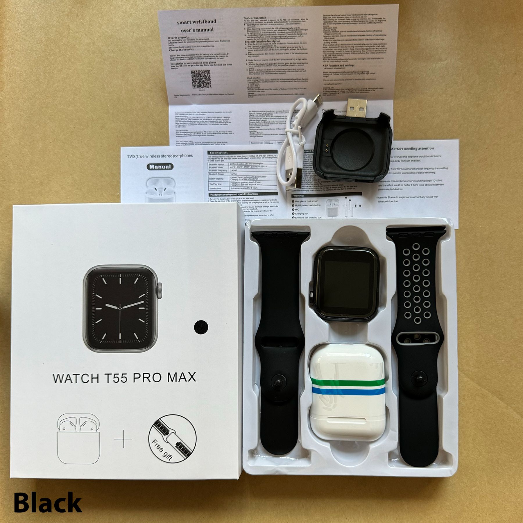 1.77'' Bluetooth Smart watch with earbuds 2 in 1 Men Smartwatch Waterproof Heart Rate Monitor Fitness Sports Smart watches With Bluetooth Earphone 2 Straps Multifunction Smart Watch For Men and Women