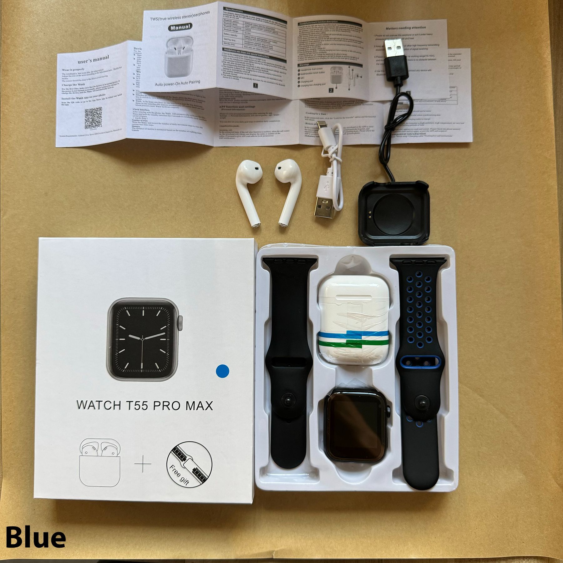 1.77'' Bluetooth Smart watch with earbuds 2 in 1 Men Smartwatch Waterproof Heart Rate Monitor Fitness Sports Smart watches With Bluetooth Earphone 2 Straps Multifunction Smart Watch For Men and Women