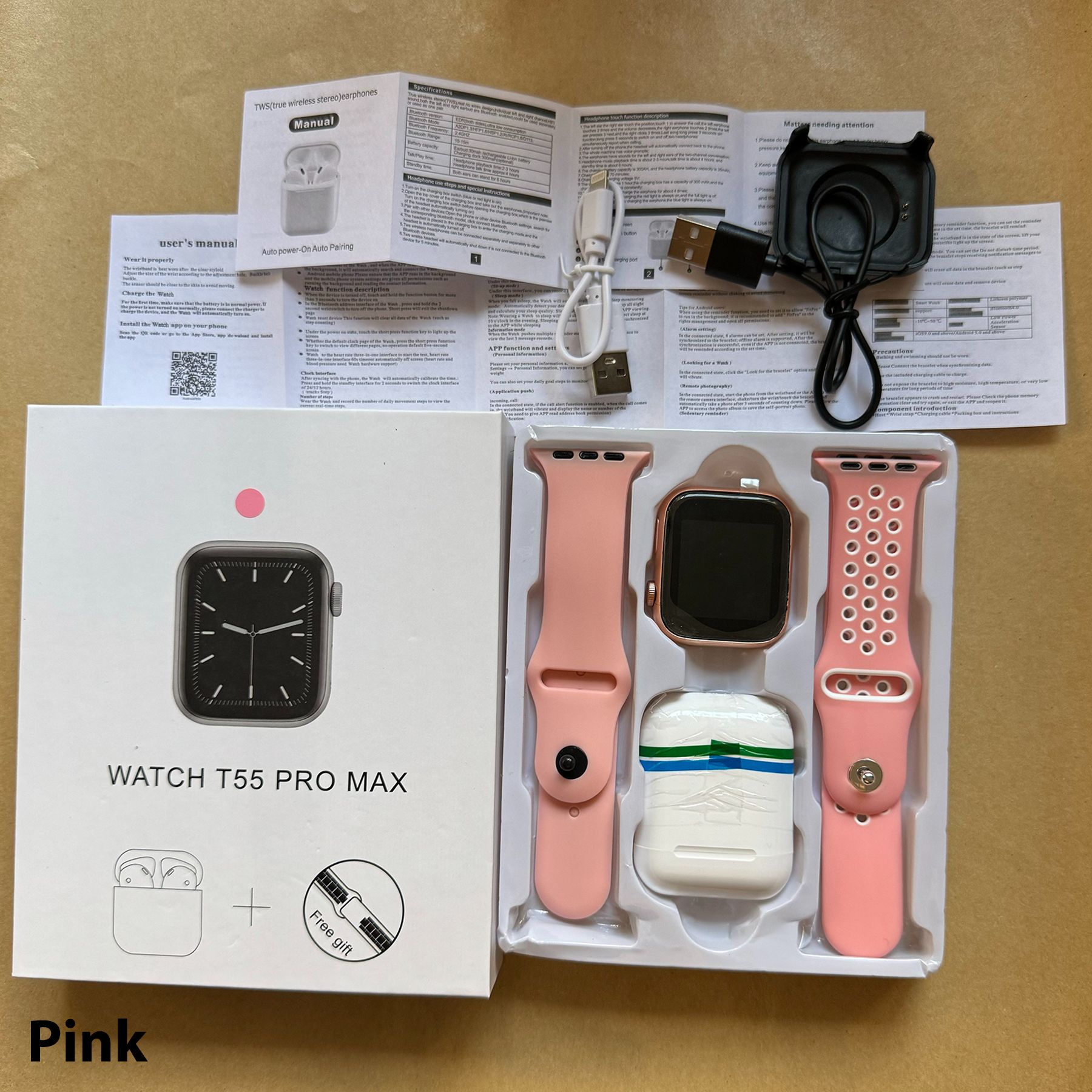Men Women Smart Watches T55 Pro Max 2 in 1 Smart watch Bluetooth Earphone Set TWS Wireless Earphone Heart Rate Monitor Fitness Sports Smart Bracelet Men Smart watch Women Smart watch Earbuds Gift Set