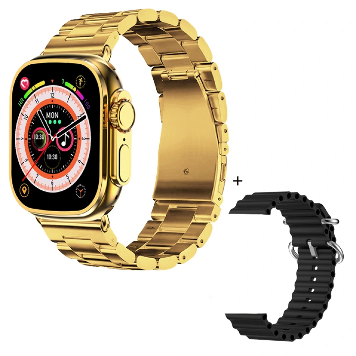 Bluetooth Smartwatch with 2pcs Straps Fitness Sports Smart Watch Waterproof IP67 Gold Watch Stainless Steel Strap Real Screw Buckle Metal Business Luxury Wrist Watch Women Men Smart Watch C9 Ultra Max