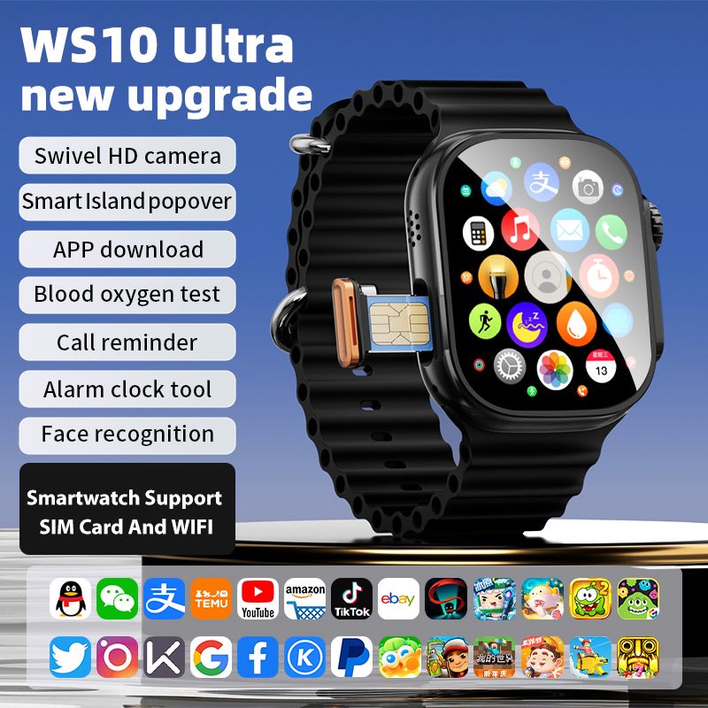 smart watch for men waterproof original smart watch sim slot and wifi for Android iPhone Smart watch Camera WS10 Ultra with Smartwatch for woman APP Download Video Call GPS Google Android Smartwatch