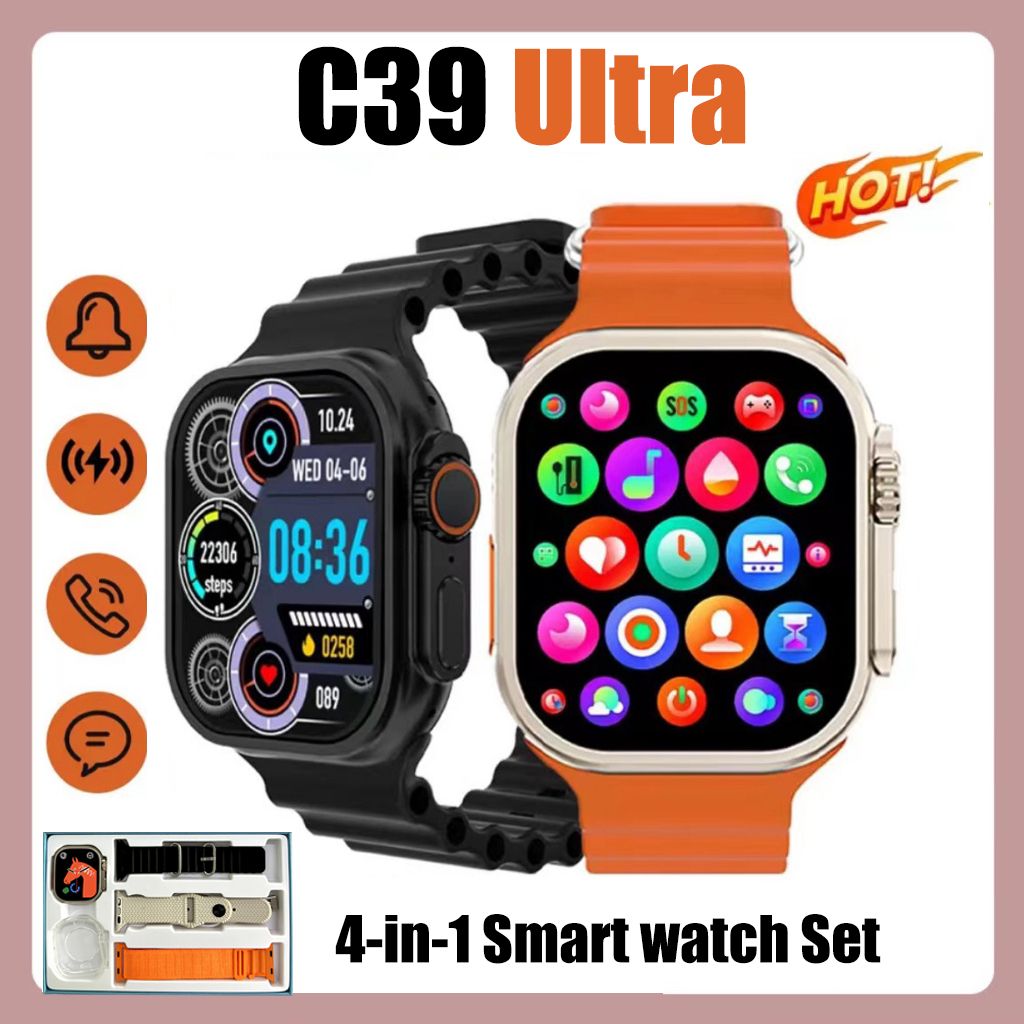 4 in 1 C39 Ultra Smartwatch Men/Women Fitness Tracker Waterproof Heart Rate Smart Watch Sports Smart watch For Men Smart watch Women Smartwatch Wrist Watch Kids Watch couple watch Gift Set T900 Ulta
