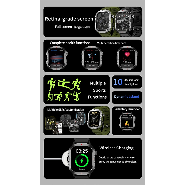 Outdoor Waterproof Sports Smart Watch Fitness Heart Rate Men Smart watch With Flashlight Man Watches Couple Watch Multifunction Bluetooth Smartwatches H11 Smart Band Wrist Watch Men's Watch Kids Watch