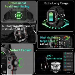 Men's Smart Watch Outdoor mountaineering Fitness Sports Smart Watch For Men H11 Smartwatches With Flashlight Touch Screen Waterproof Watches BT Call Wrist Watch Men Sports Watch Kids Digital Watch