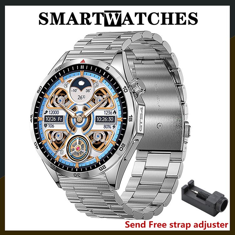 Man Smartwatches Men Fitness Sports Smart watch Steel Band Bluetooth Call Smart Watch 1.5'' Touch Screen Heart Rate Monitor GT4 LT09 Message Reminder Waterproof Smartwatch Silver Smart watch For Men