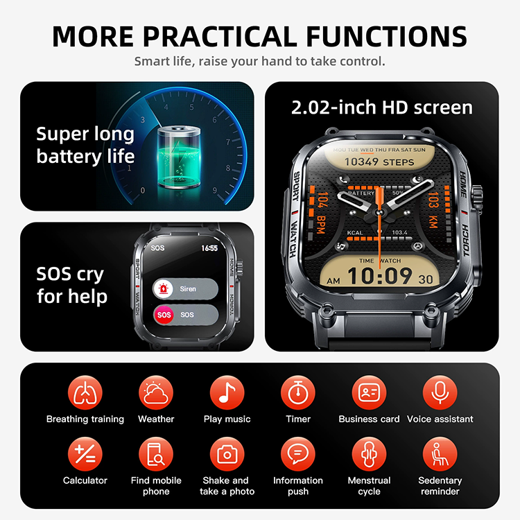 Men's Smart Watch Outdoor Sports Smart Watch S320B Bluetooth Call Sports Watch Compass Waterproof Smart Watch For Men Heart Rate Blood Pressure Blood Oxygen Monitoring Smartwatches With Flashlight