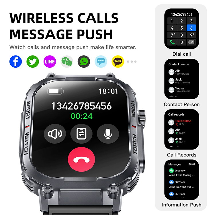 Men's Smart Watch Outdoor Sports Smart Watch S320B Bluetooth Call Sports Watch Compass Waterproof Smart Watch For Men Heart Rate Blood Pressure Blood Oxygen Monitoring Smartwatches With Flashlight