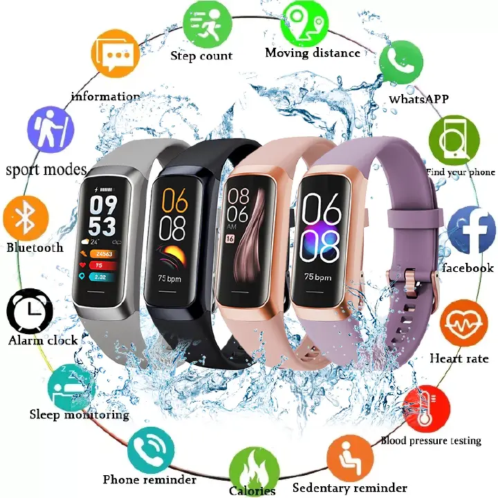 C60 Smart Bracelet Blood Oxygen Amoled Screen Fitness Tracker Smartwatch Sports Smart Watch Ladies Watch Wrist Watch Couple Watch Waterproof  Women Smartwatch temperature Monitoring Men Smart Bracelet