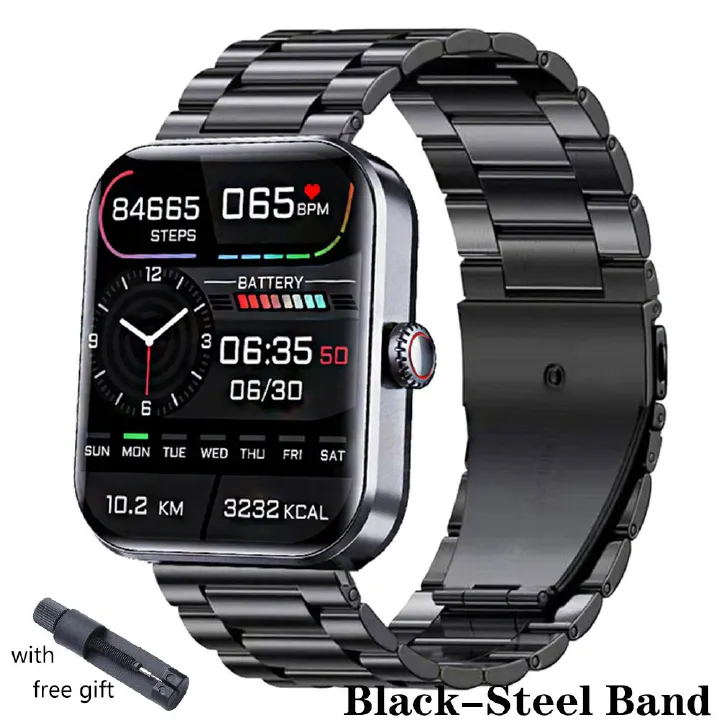 Smartwatches Men smart watch Steel Band Blood Glucose Sugar Oxygen Pressure Sports Watch Woman Smartwatch 1.91'' Screen Body Temperature Monitor Smart watch for woman couple watches for IOS Android