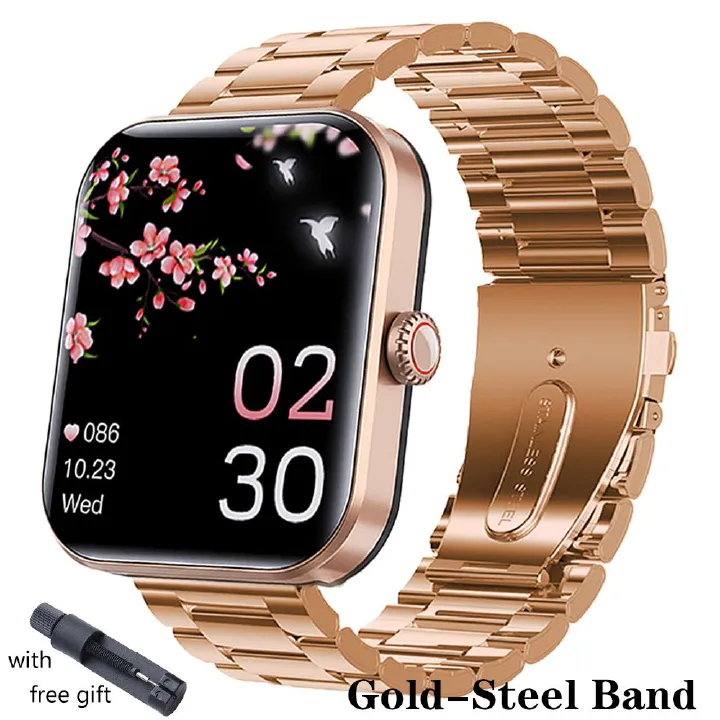Gold smart watch for men Stainless Steel Strap Bluetooth Call Smartwatch blood sugar blood pressure Heart rate monitoring Smartwatches waterproof sports smart watch multifunction smartwatch for woman